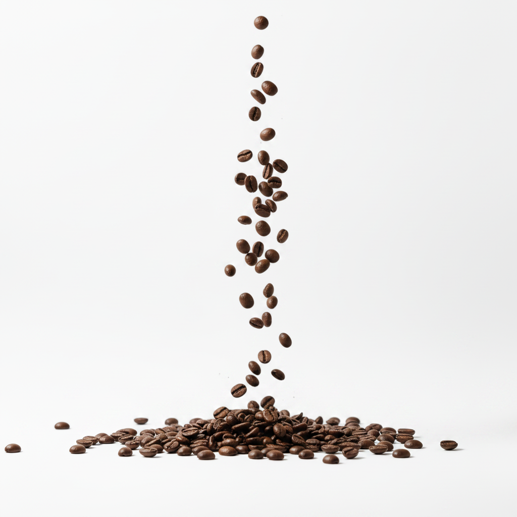 Coffee beans dropping on white background